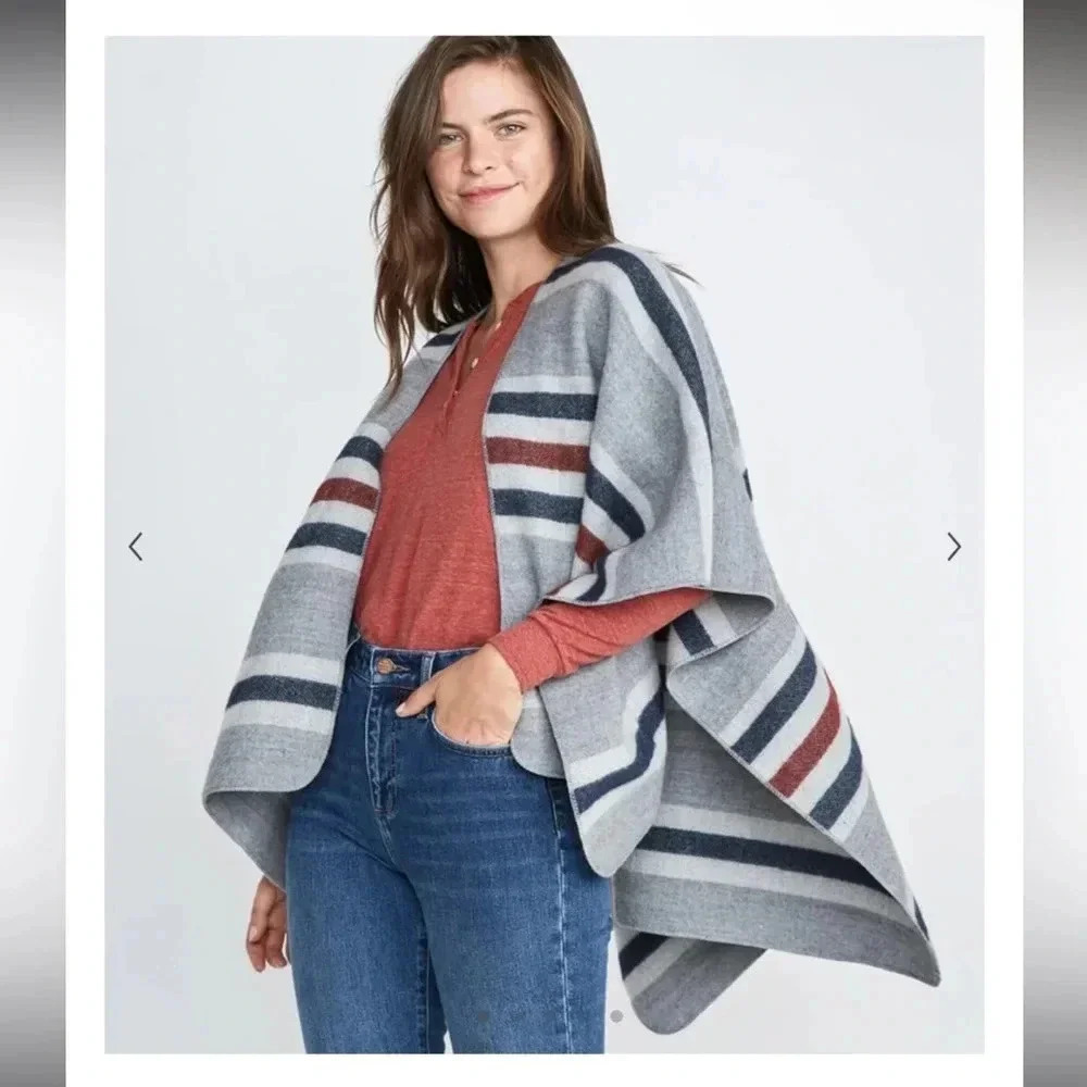 Marine Layer Levi Wrap Rosewood Stripe 100% Acrylic Poncho Wearable Blanket OS